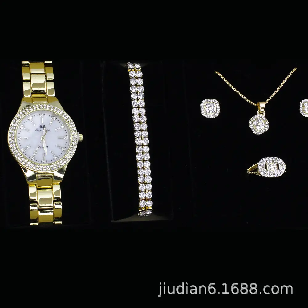 5pcs Set Gold Plated Quartz Watch & Jewelry Set — feature 28