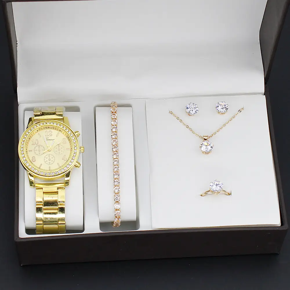 5pcs Set Gold Plated Quartz Watch & Jewelry Set — feature 29