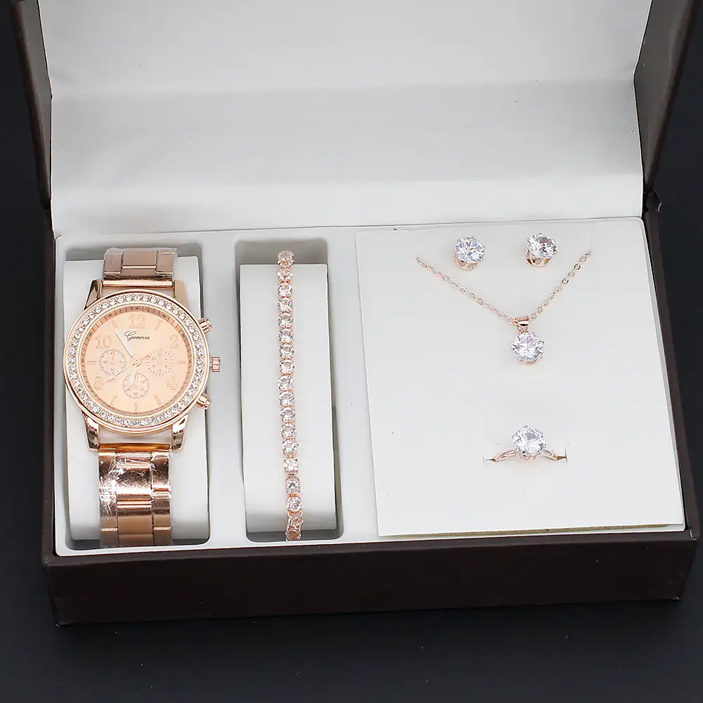 5pcs Set Gold Plated Quartz Watch & Jewelry Set — feature 30