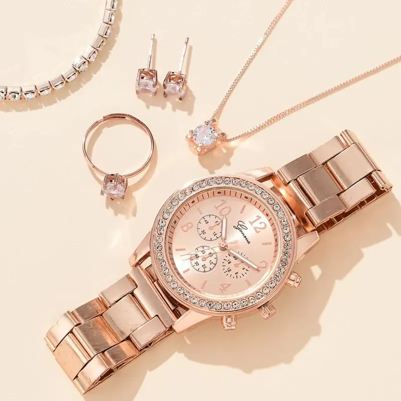 5pcs Set Gold Plated Quartz Watch & Jewelry Set — feature 34