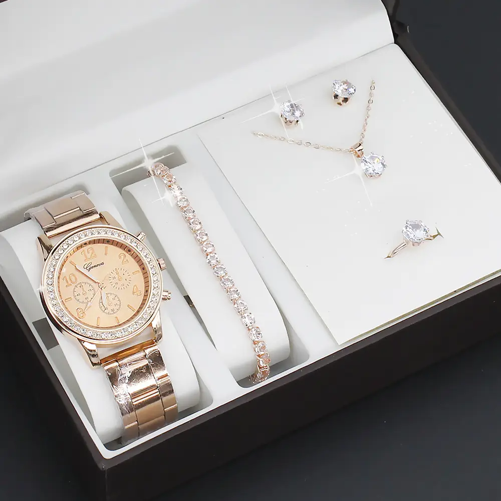 5pcs Set Gold Plated Quartz Watch & Jewelry Set — feature 5