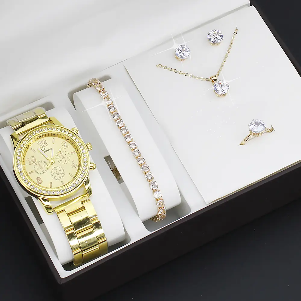 5pcs Set Gold Plated Quartz Watch & Jewelry Set — feature 7