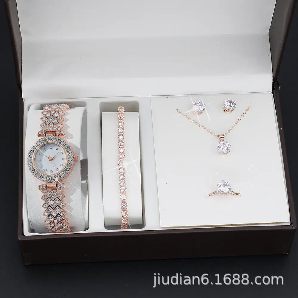 5pcs Set Gold Plated Quartz Watch & Jewelry Set — feature 9