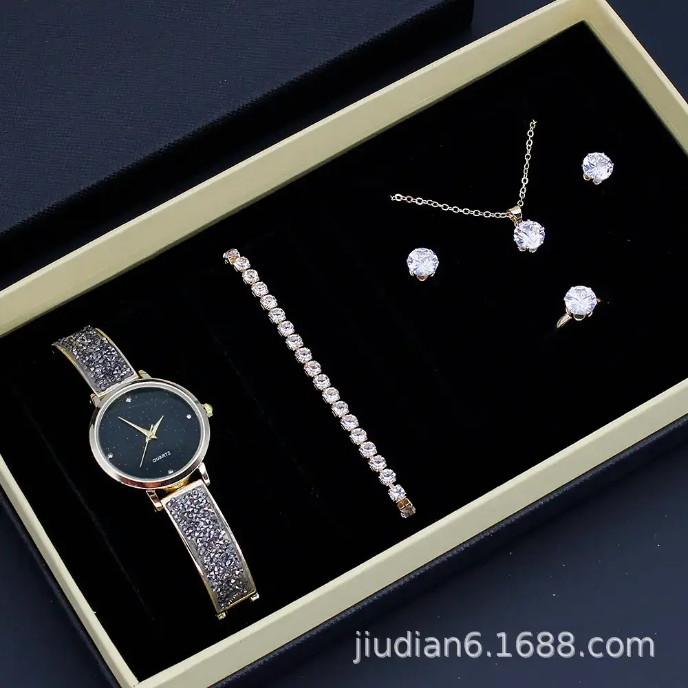 5pcs Set Gold Plated Quartz Watch & Jewelry Set - Image 12