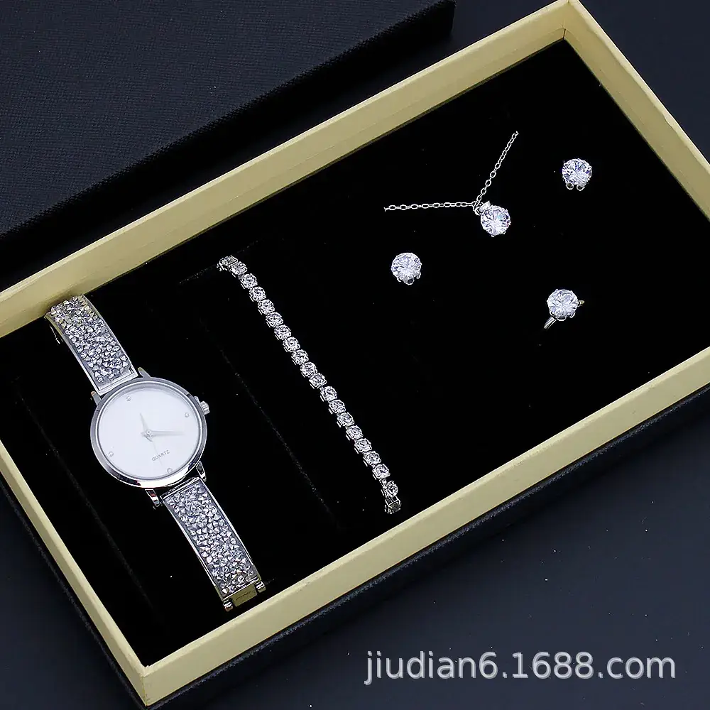 5pcs Set Gold Plated Quartz Watch & Jewelry Set - Image 13