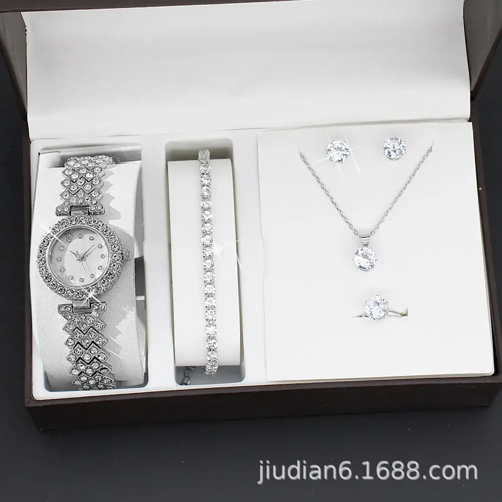 5pcs Set Gold Plated Quartz Watch & Jewelry Set - Image 14