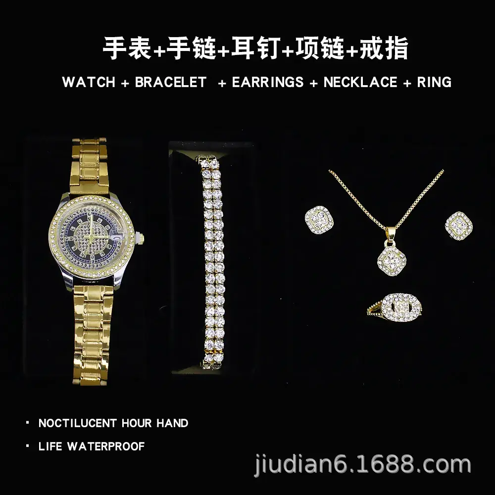 5pcs Set Gold Plated Quartz Watch & Jewelry Set - Image 24