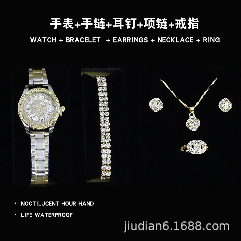 5pcs Set Gold Plated Quartz Watch & Jewelry Set - Image 30