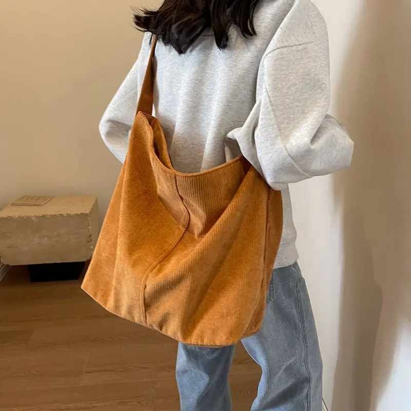 Women's Large Tan Corduroy Shoulder Bag - Image 6