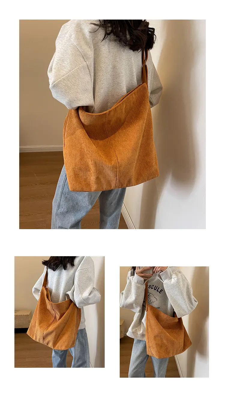Women's Large Tan Corduroy Shoulder Bag — feature 11