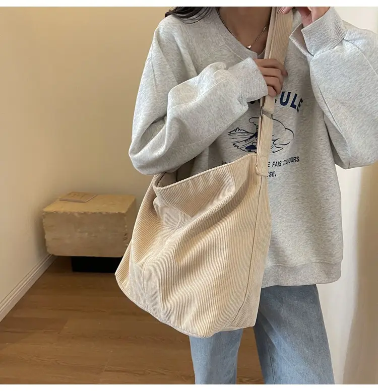 Women's Large Tan Corduroy Shoulder Bag — feature 14