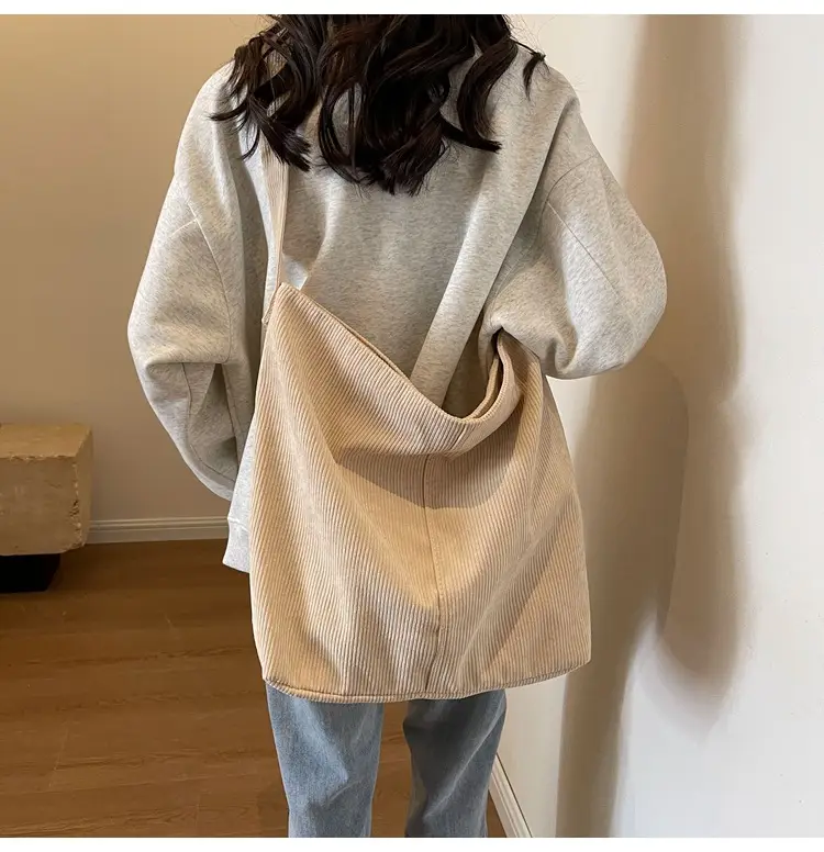 Women's Large Tan Corduroy Shoulder Bag — feature 16