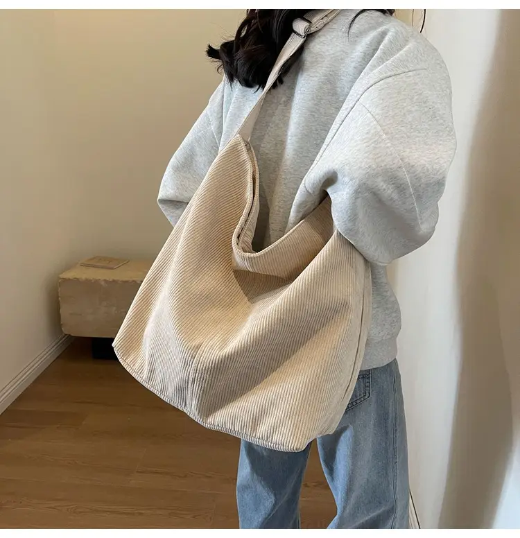 Women's Large Tan Corduroy Shoulder Bag — feature 17