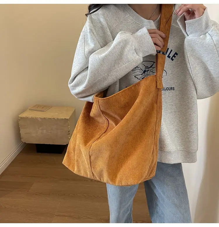 Women's Large Tan Corduroy Shoulder Bag — feature 19