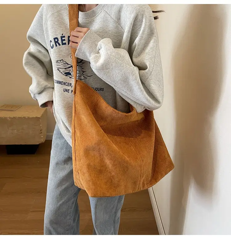 Women's Large Tan Corduroy Shoulder Bag — feature 22