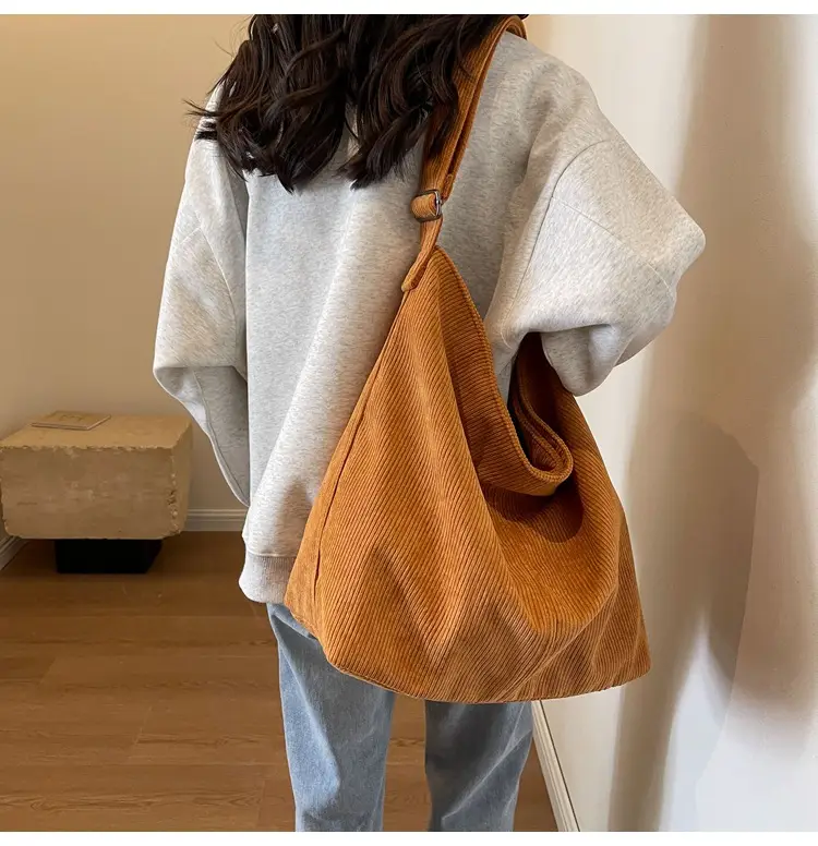 Women's Large Tan Corduroy Shoulder Bag — feature 24