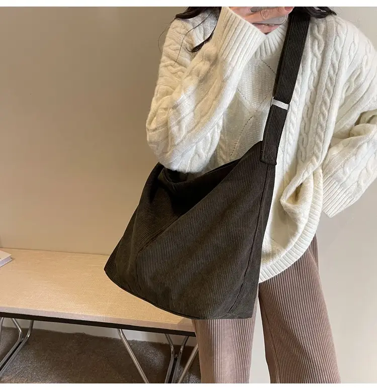 Women's Large Tan Corduroy Shoulder Bag — feature 29