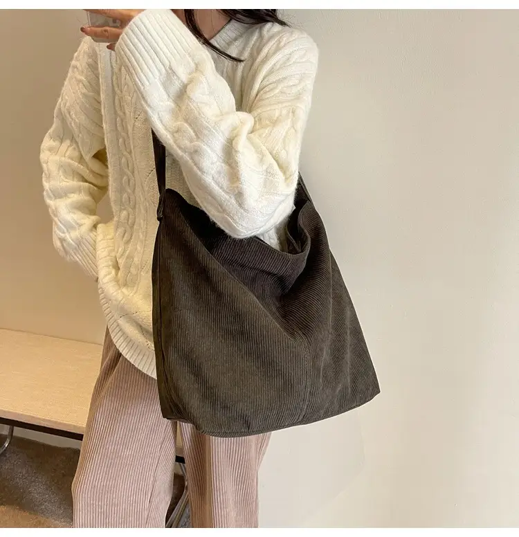 Women's Large Tan Corduroy Shoulder Bag — feature 30