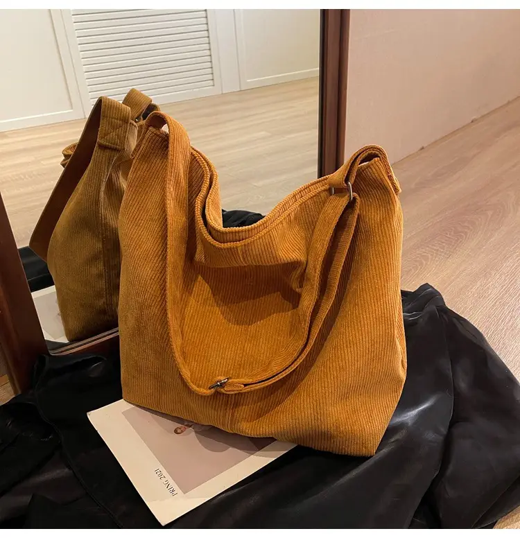 Women's Large Tan Corduroy Shoulder Bag — feature 35