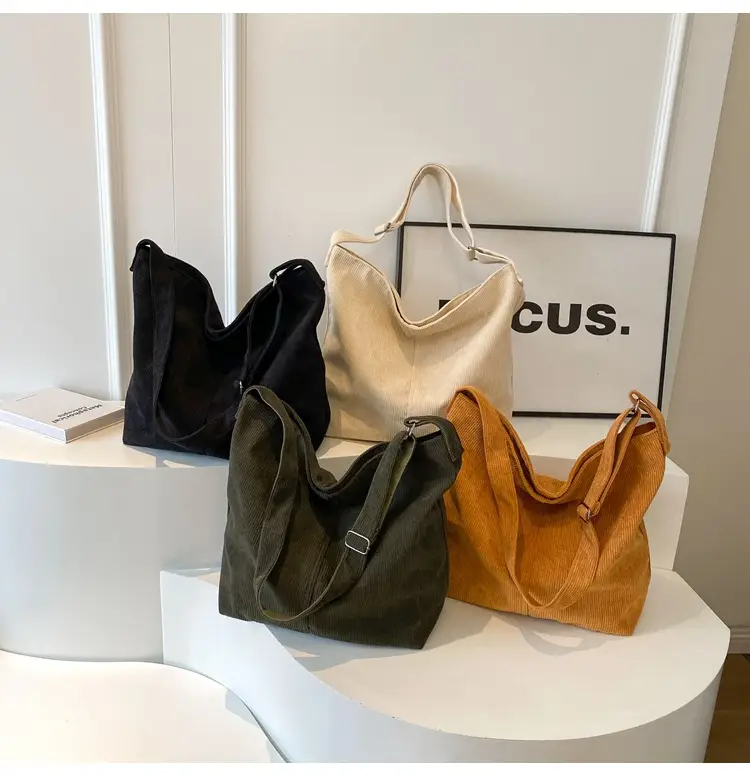 Women's Large Tan Corduroy Shoulder Bag — feature 36