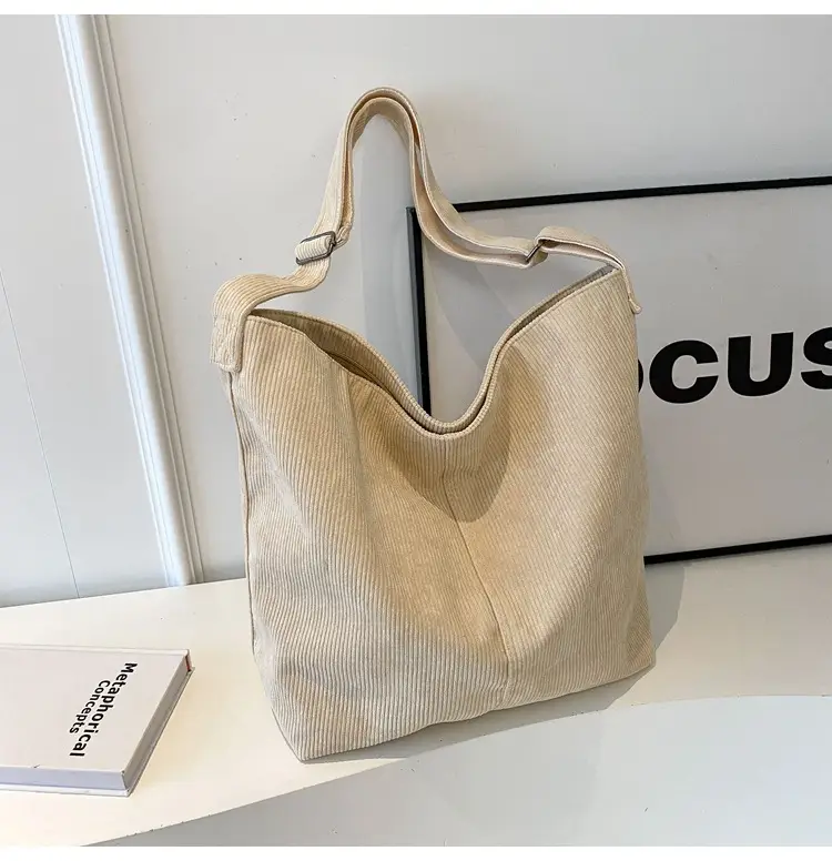 Women's Large Tan Corduroy Shoulder Bag — feature 39