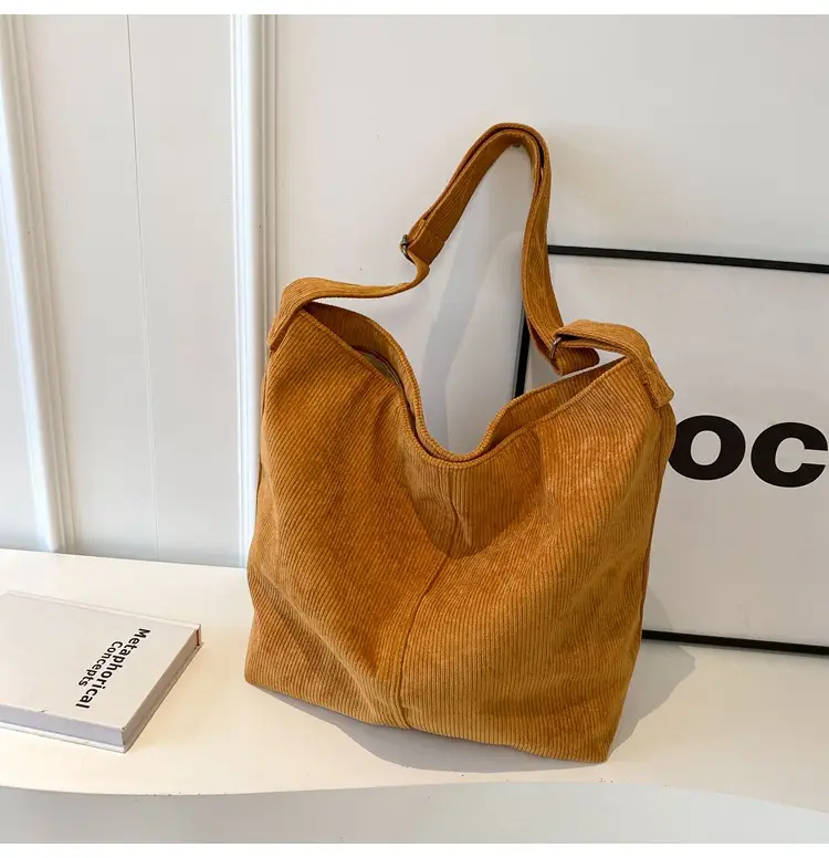 Women's Large Tan Corduroy Shoulder Bag — feature 40