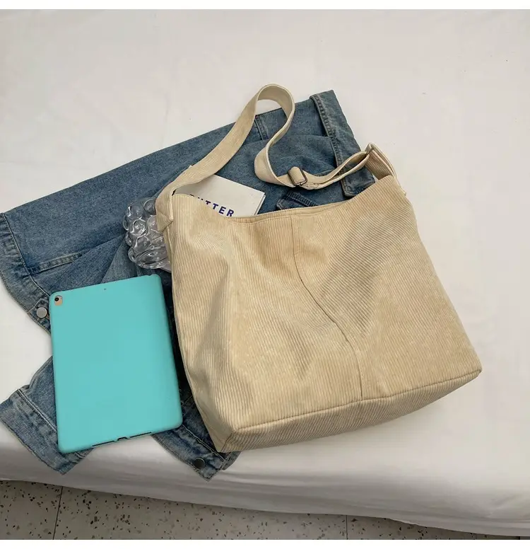 Women's Large Tan Corduroy Shoulder Bag — feature 46