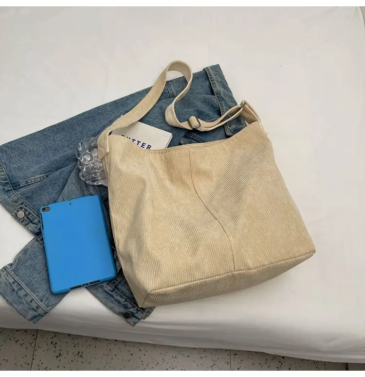 Women's Large Tan Corduroy Shoulder Bag — feature 48
