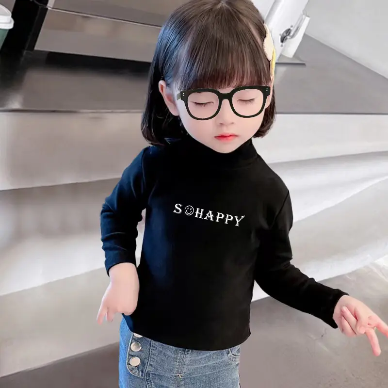 Girls Velvet Turtleneck Shirt with "SCHAPPY" Print 2023 Winter - Image 2