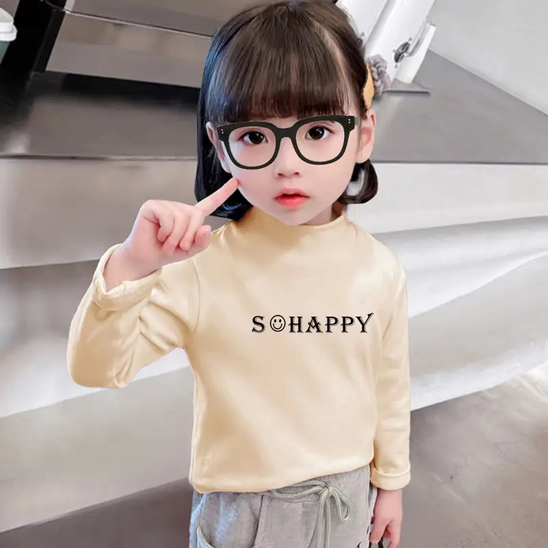 Girls Velvet Turtleneck Shirt with "SCHAPPY" Print 2023 Winter - Image 3