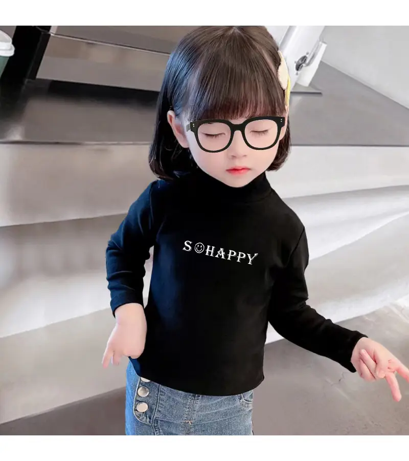 Girls Velvet Turtleneck Shirt with "SCHAPPY" Print 2023 Winter — feature 10