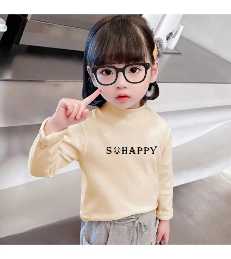 Girls Velvet Turtleneck Shirt with "SCHAPPY" Print 2023 Winter — feature 9