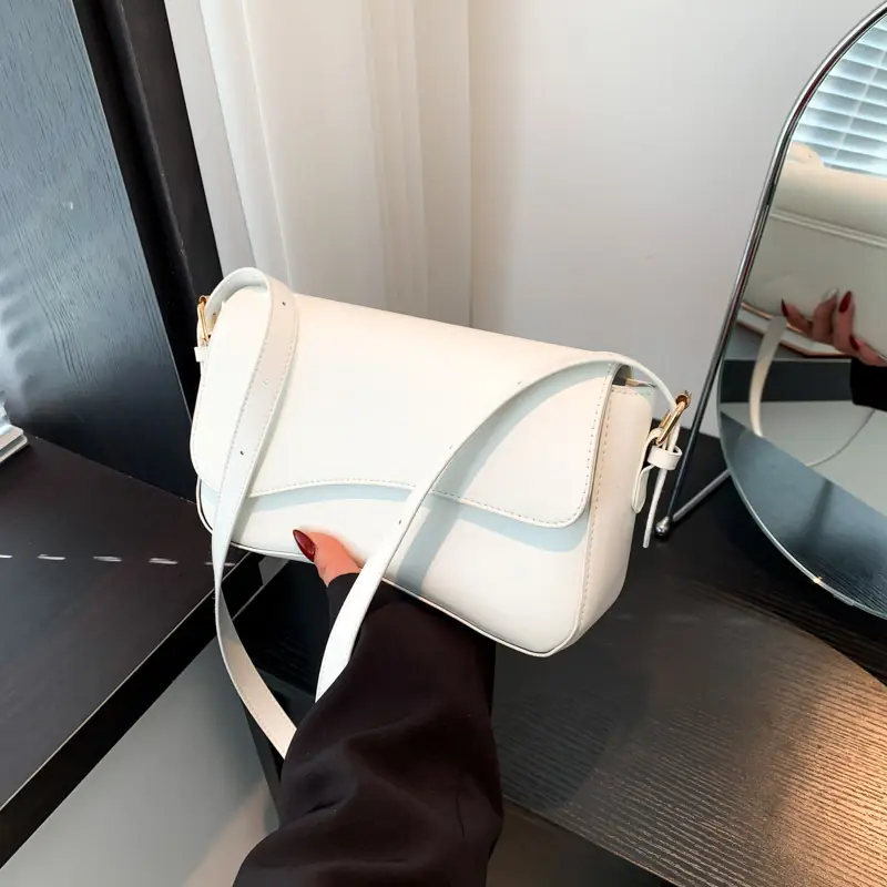White Magnetic Buckle Shoulder Bag for Women - Image 6