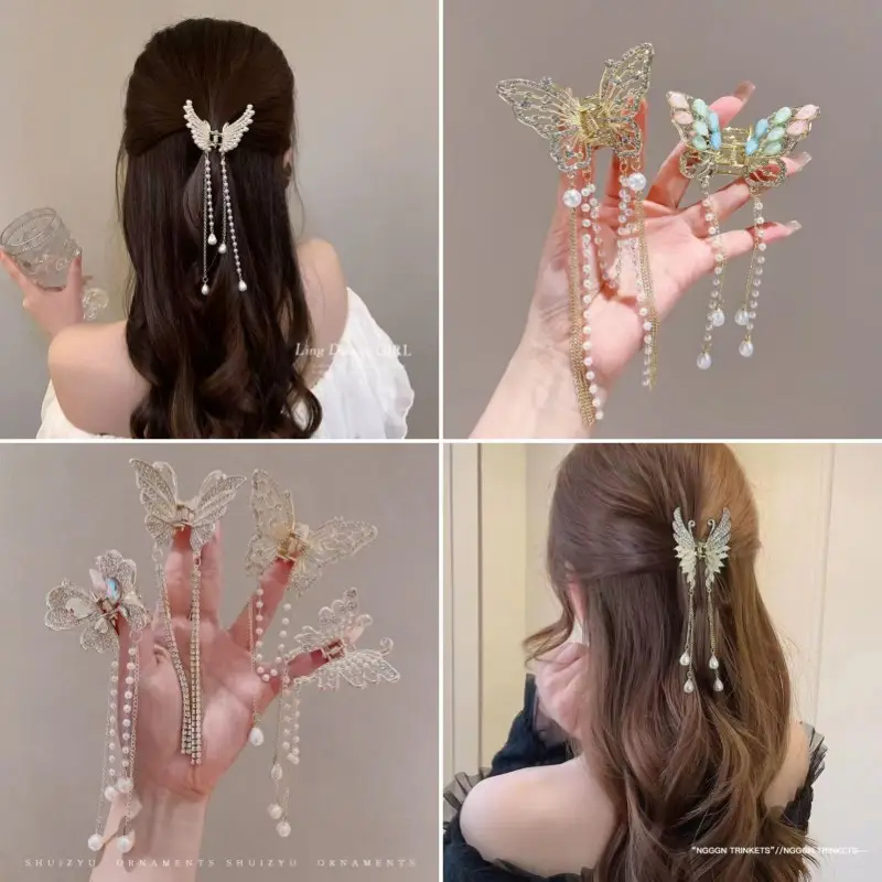 Elegant Butterfly Hairpin with Pearl Tassel for Women - Image 15