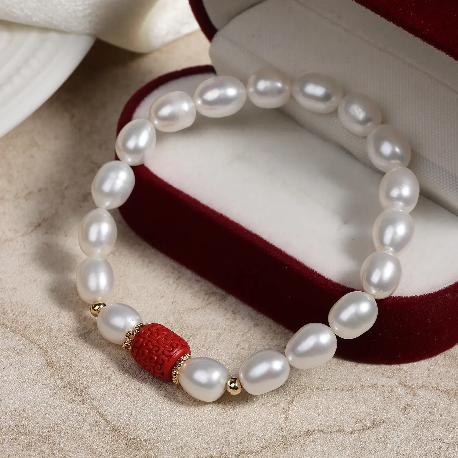 Red Cinnabar Pearl Bracelet for Women