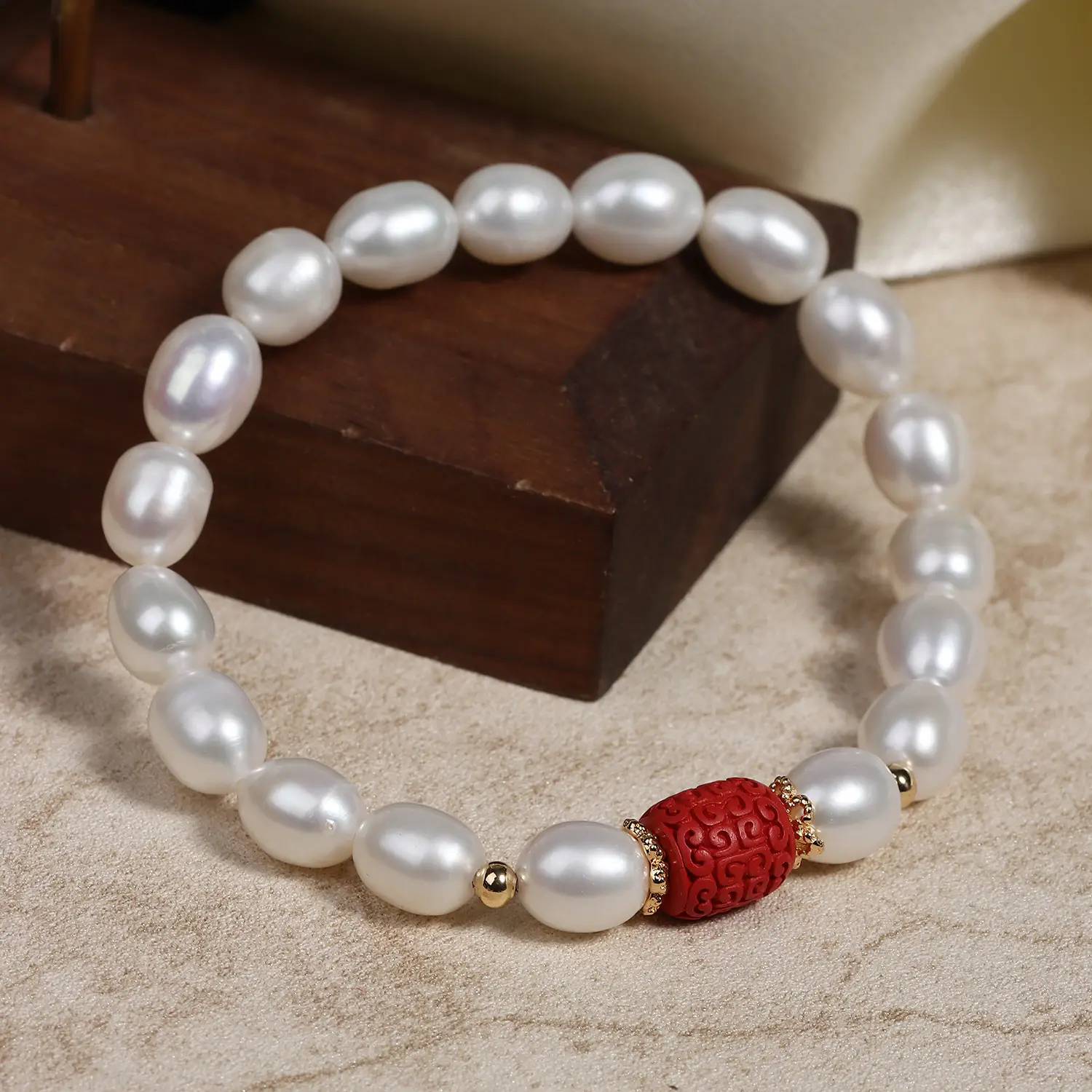 Red Cinnabar Pearl Bracelet for Women