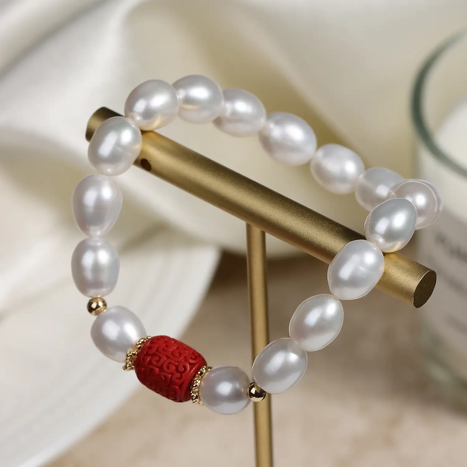 Red Cinnabar Pearl Bracelet for Women