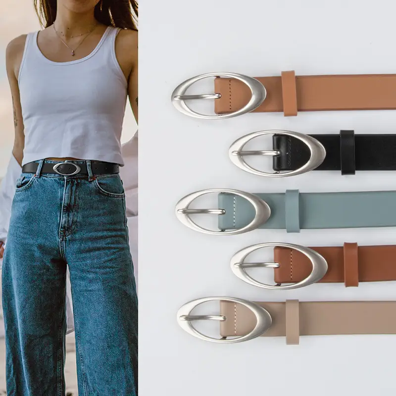 Women's Genuine Leather Belt Brown with Buckle - Image 7