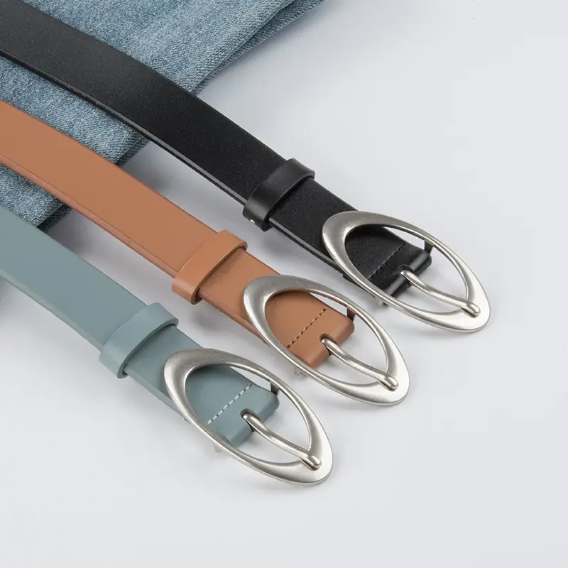 Women's Genuine Leather Belt Brown with Buckle - Image 9