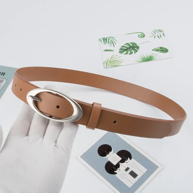Women's Genuine Leather Belt Brown with Buckle - Image 10