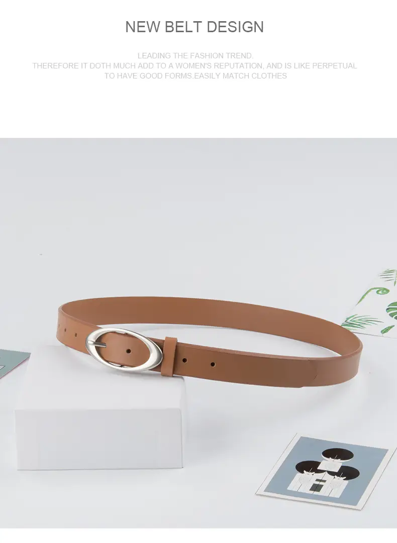 Women's Genuine Leather Belt Brown with Buckle — feature 10