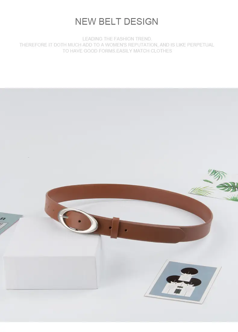 Women's Genuine Leather Belt Brown with Buckle — feature 12