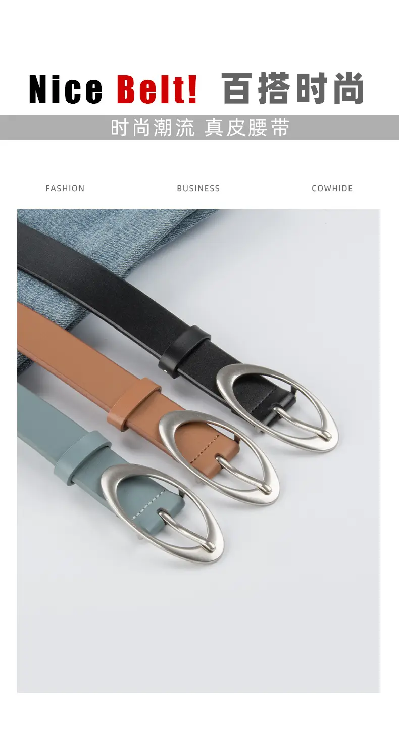 Women's Genuine Leather Belt Brown with Buckle — feature 3