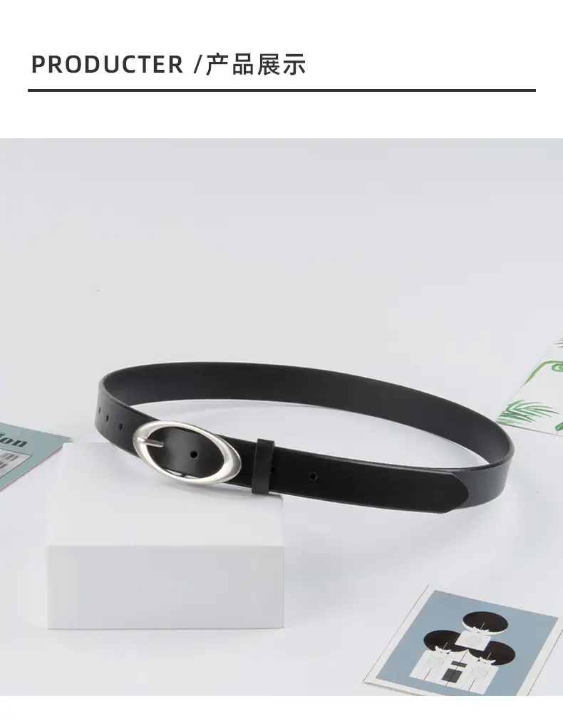 Women's Genuine Leather Belt Brown with Buckle — feature 9
