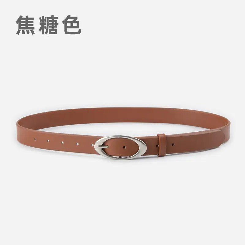 Women's Genuine Leather Belt Brown with Buckle - Image 3