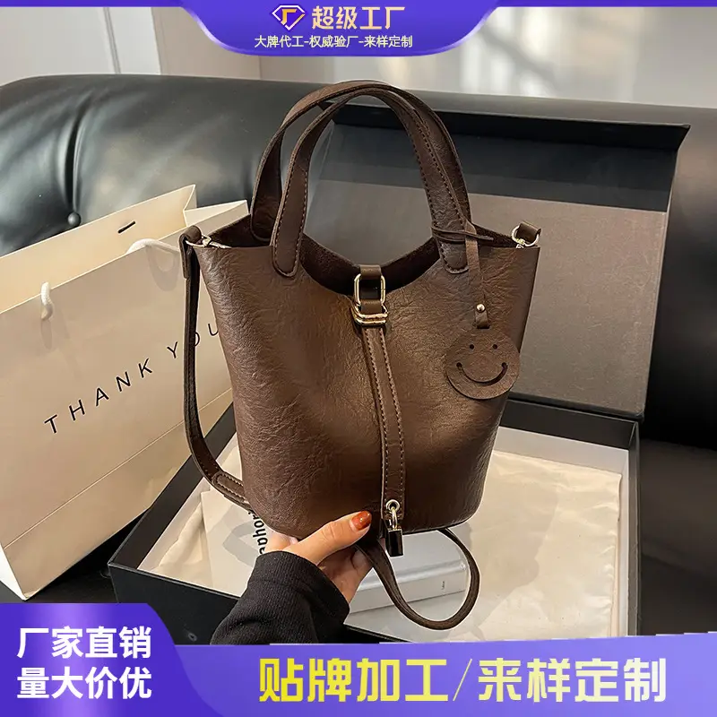 Brown Leather Crossbody Bag Large Capacity Vintage Feel