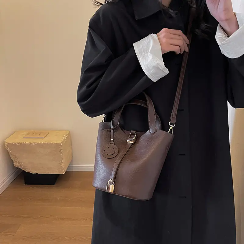 Brown Leather Crossbody Bag Large Capacity Vintage Feel