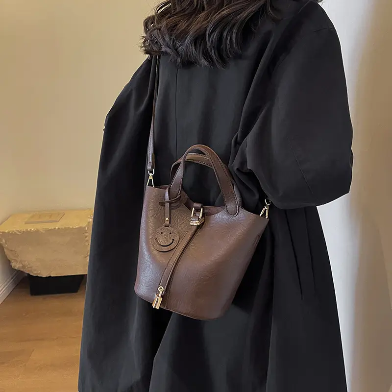 Brown Leather Crossbody Bag Large Capacity Vintage Feel