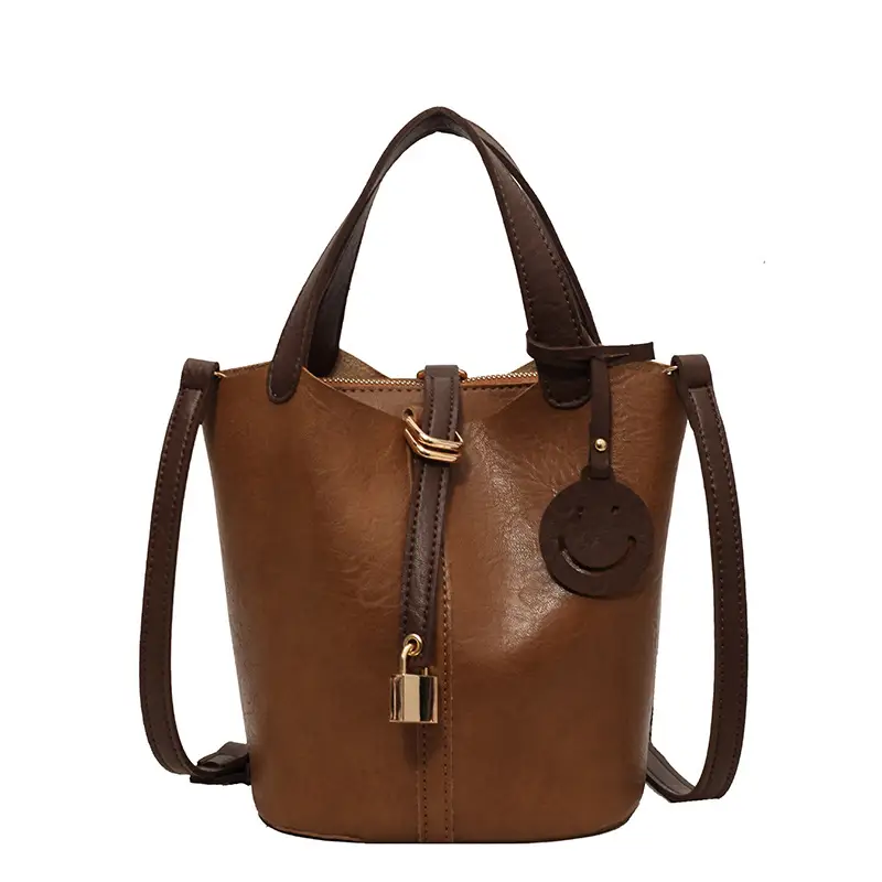 Brown Leather Crossbody Bag Large Capacity Vintage Feel