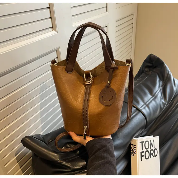 Brown Leather Crossbody Bag Large Capacity Vintage Feel — feature 24